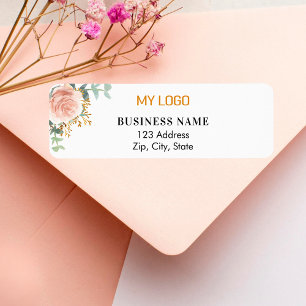 Etiqueta endereço de devolução do logotipo floral do rosa g