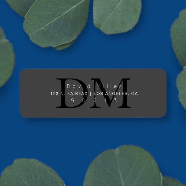 Etiqueta Endereço de devolução do monograma preto de Cinza  (Criador carregado)