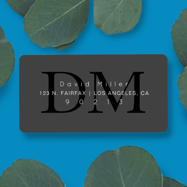 Etiqueta Endereço de devolução do monograma preto de Cinza  (Criador carregado)