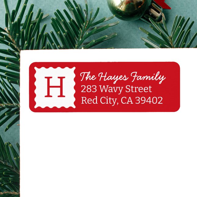 Etiqueta Endereço de devolução do monograma vermelho modern (Criador carregado)