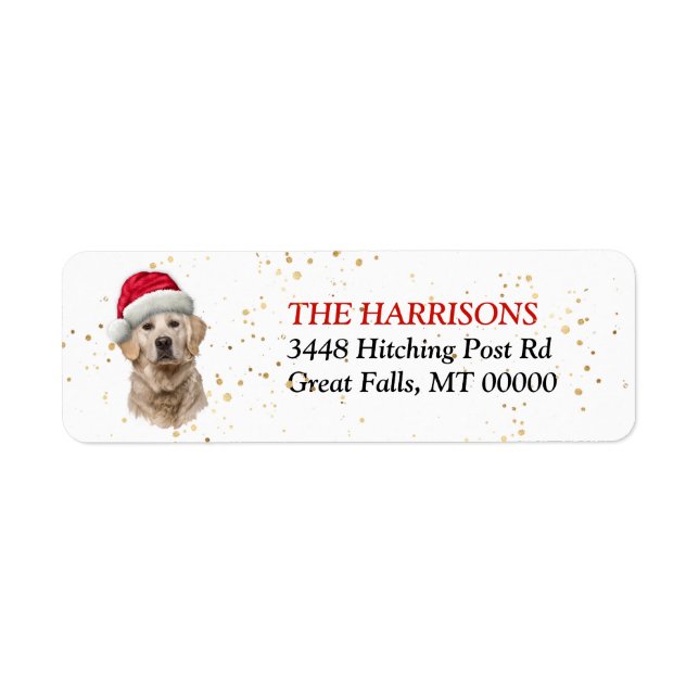 Etiqueta Endereço de devolução do Ouro Santa Hat Retriever  (Frente)