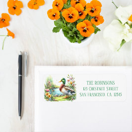 Etiqueta Endereço de Devolução do Pato de Aquarela primaver