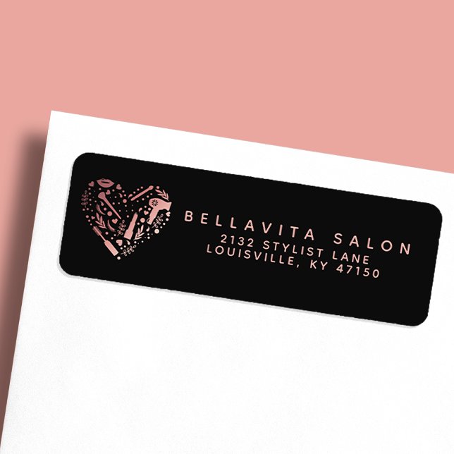 Etiqueta Endereço de Devolução do Salão Rose Gold Heart Hai (Criador carregado)