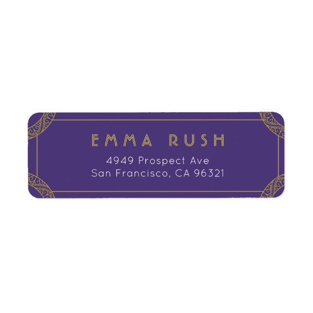 Etiqueta Endereço de devolução Dourado da Arte Roxa Elegant (Frente)