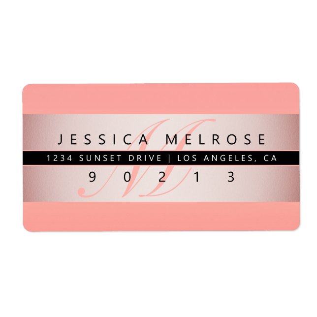 Etiqueta Endereço de Devolução Elegante Falso Dourado Rosa  (Frente)