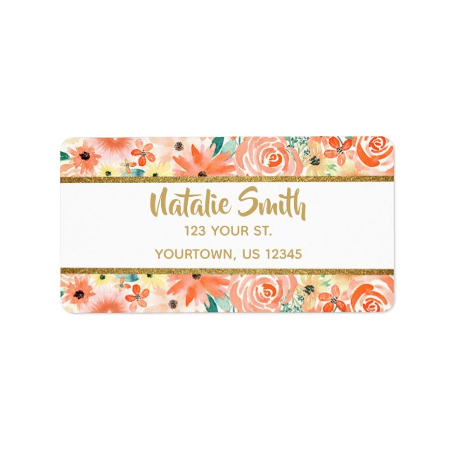 Etiqueta Endereço de Devolução Elegante Floral e Dourado Gl (Frente)