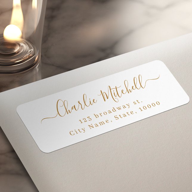 Etiqueta Endereço de devolução em escrita simples e elegant (Gold Modern Simple elegant script return address Label)
