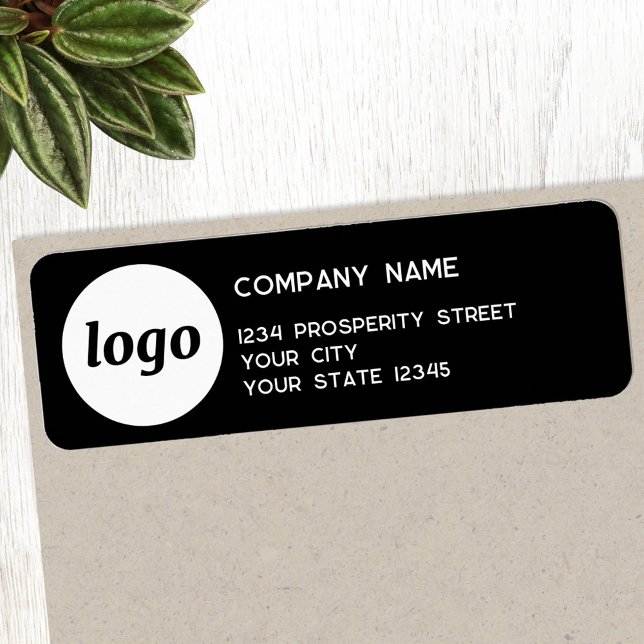 Etiqueta Endereço de devolução em preto da empresa de logot (Logo with text business promotional return address label)