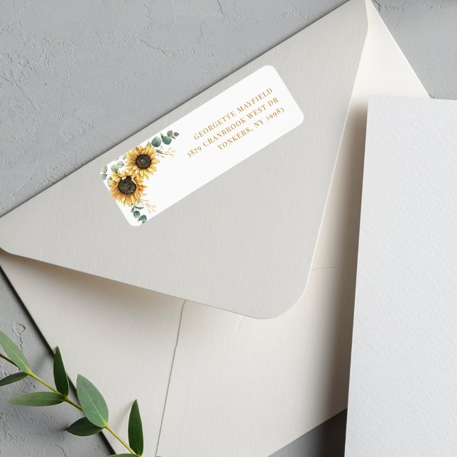Etiqueta Endereço de devolução Eucalyptus de girassol botân (Sunflower Eucalyptus Floral Chic Return Address Label)