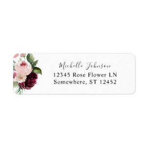 Etiqueta Endereço de devolução Floral 7 rosa & Burgundy