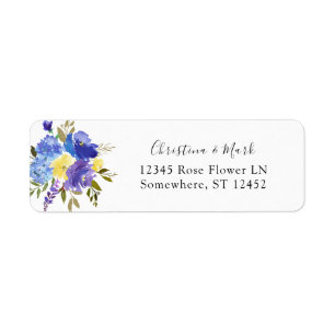 Etiqueta Endereço de Devolução Floral Azul Roxo e Amarelo