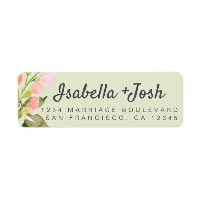 Etiqueta Endereço de Devolução Floral de Boho Script Rosa (Frente)