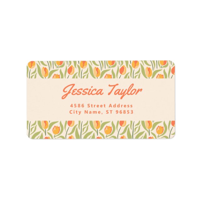 Etiqueta Endereço de Devolução Floral de Tulipa Retro Groov (Frente)