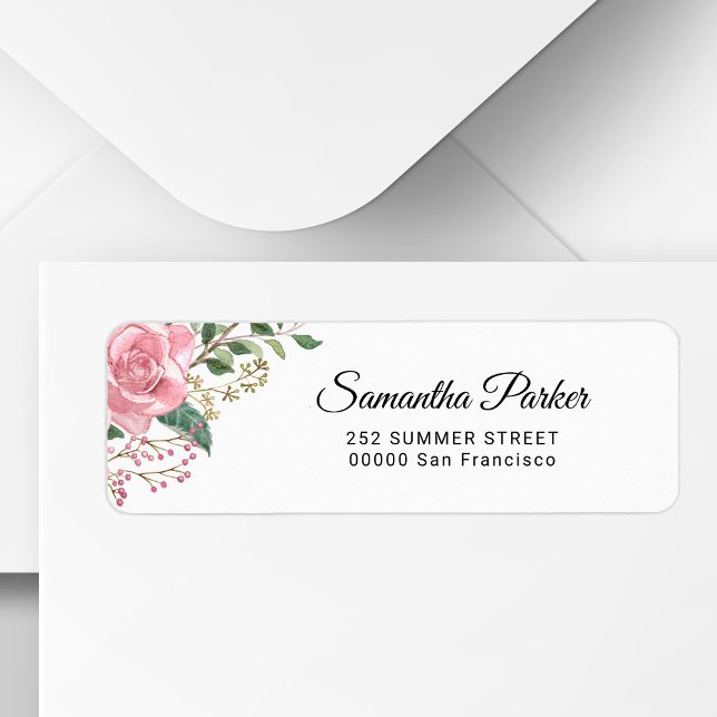 Etiqueta Endereço de devolução floral em aquarela rosa eleg (Criador carregado)