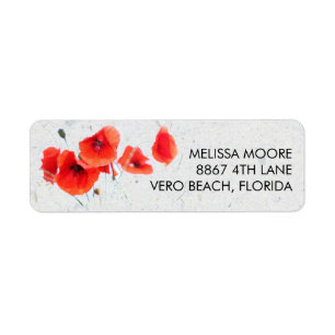 Etiqueta Endereço de Devolução Floral Moderno de Red Poppy