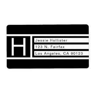 Etiqueta Endereço de devolução geométrica preto e branco mo