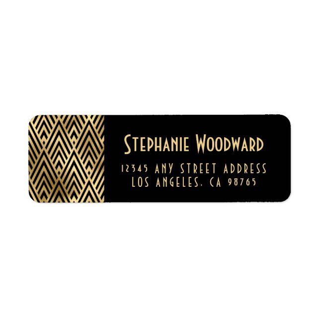Etiqueta Endereço de Devolução Geométrico Art Deco Dourado  (Frente)