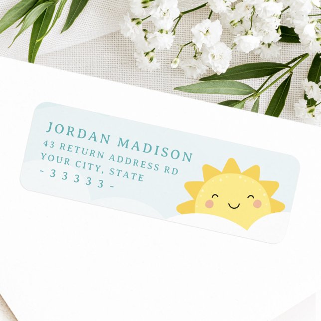 Etiqueta Endereço de devolução kawaii fofo sol e nuvens pas (Cute kawaii sun and pastel clouds return address label)