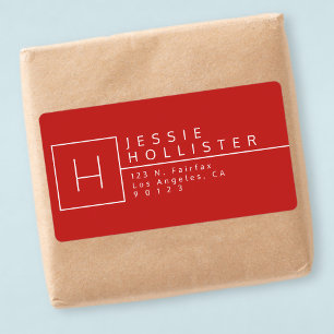 Etiqueta Endereço de devolução monograma vermelho e branco