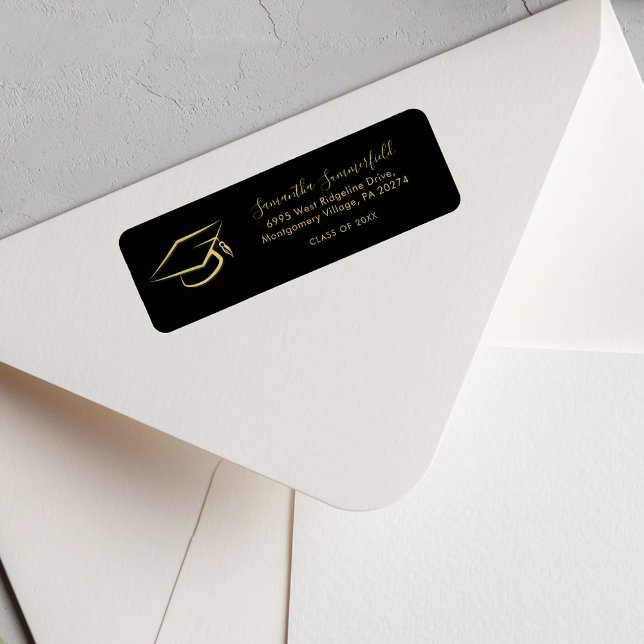 Etiqueta Endereço de devolução personalizada do Boné de gra (Graduation 2025 Graduate Cap Custom Return Address Label)