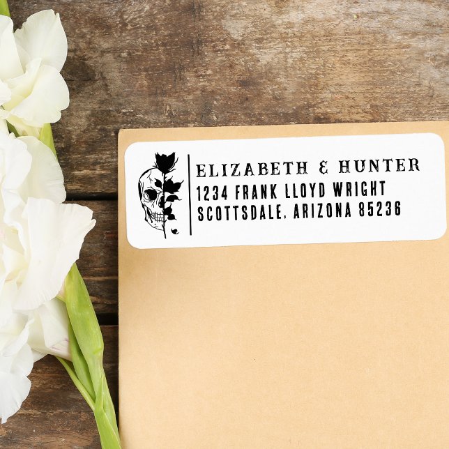 Etiqueta Endereço de Devolução Rosa e Caveira Negra de Casa (Criador carregado)