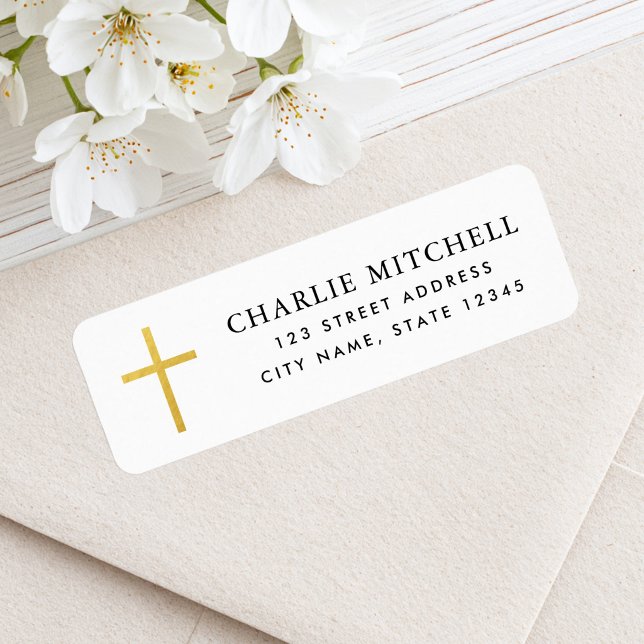 Etiqueta Endereço de devolução simples com gradiente dourad (Simple faux golden gradient cross return address label)