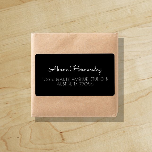 Etiqueta Endereço de Entrega Negra Mínimo do Chic Modern ("Everyday is abundantly beautiful." 
Sincerely Best Wishes from Lucky Design World)