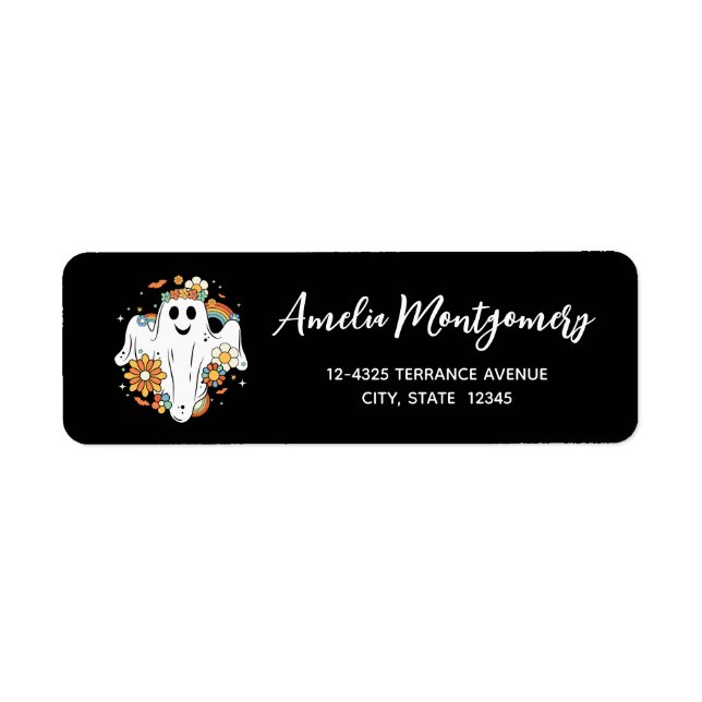 Etiqueta Endereço de Exibição de Hippie Retro do Fantasma F (Frente)