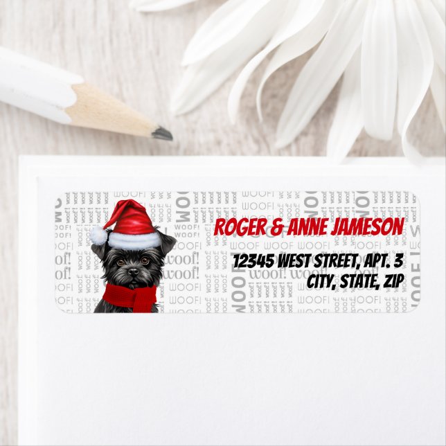 Etiqueta Endereço de Feriado do Cão de Natal Affenpinscher (Insitu)