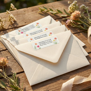 Etiqueta Endereço de Flores Pastel Florais Rosa Laranja par