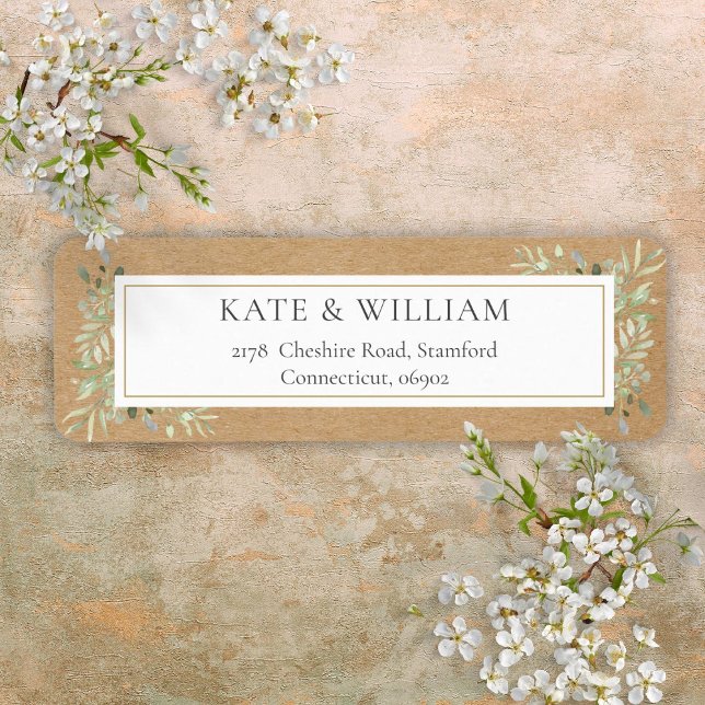 Etiqueta Endereço de Folhagem em Aquarela Rústica Boho (Rustic Boho Greenery Watercolor Foliage Address Label)