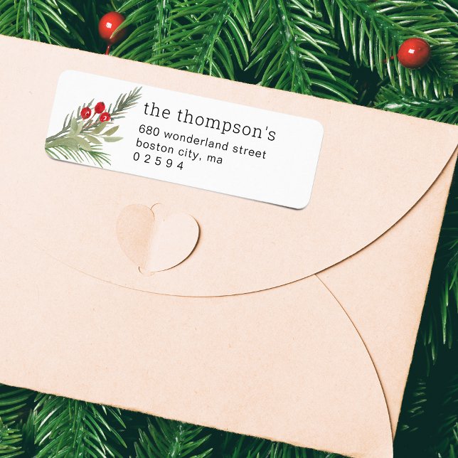 Etiqueta Endereço de foto de folhagens natalinas festivas (Festive Christmas Greenery Photo Address Label)
