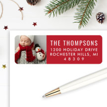 Endereço de Foto de Natal Vermelho Personalizado M