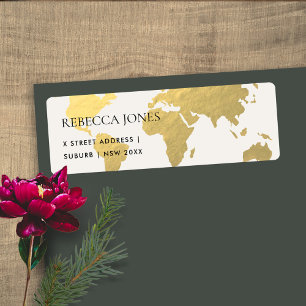 ETIQUETA ENDEREÇO DE MAPA MUNDIAL DO ELEGANTE DOURADO FAUX