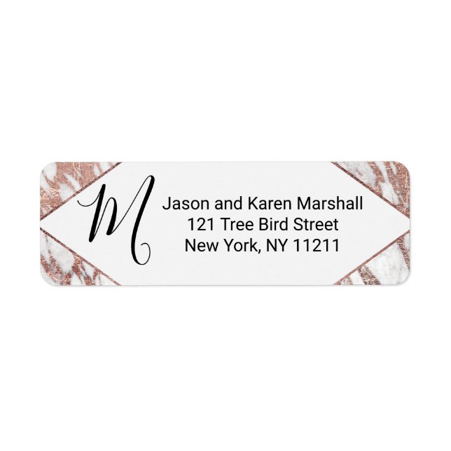 Etiqueta Endereço de mármore branco-moderno rosa Dourado (Frente)