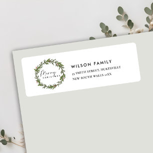 ETIQUETA ENDEREÇO DE NATAL DE WREATH, ELEGANTE HOLLY BERRY