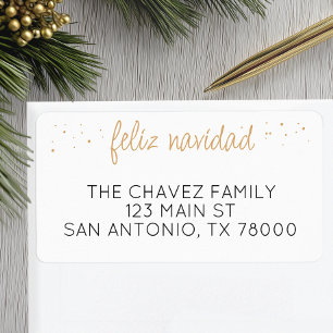 Etiqueta Endereço de Natal do Dourado Script Feliz Navidad