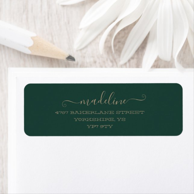 Etiqueta Endereço de Nome Verde Emerald do Script Elegante  (Insitu)