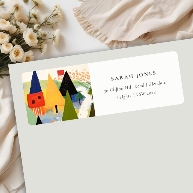 Etiqueta Endereço de Paisagem de Natal do Bold Retro Abstra (Criador carregado)