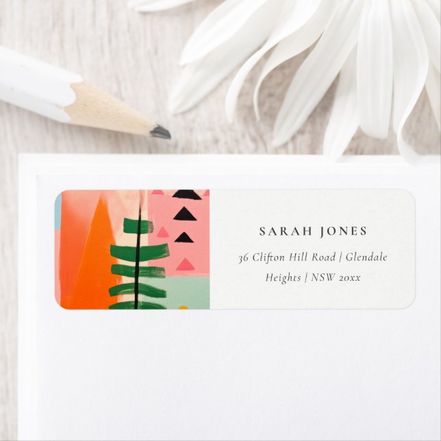 Etiqueta Endereço de Paisagem de Natal do Bold Retro Abstra (Insitu)