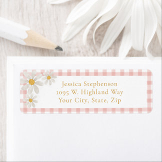 Etiqueta Endereço de Remessa Cute Pink Gingham Daisy Cottag
