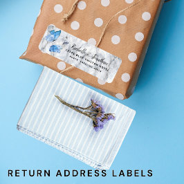 Etiqueta Endereço de retorno da borboleta azul Elegante