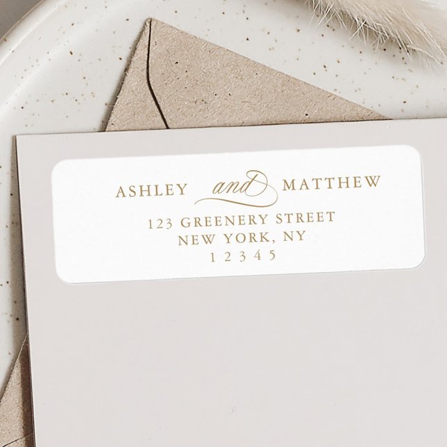 Etiqueta Endereço de retorno da caligrafia romântica Dourad (Criador carregado)