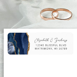 Etiqueta Endereço de Retorno de Casamento Ágata Azul Naval