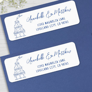 Etiqueta Endereço de Retorno de Casamento Azul Desenhado à