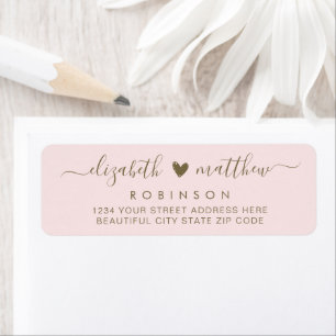 Etiqueta Endereço de Retorno de Casamento Dourado do Blush