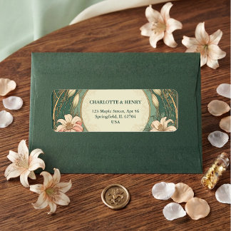 Etiqueta Endereço de Retorno de Casamento Flora Art Nouveau