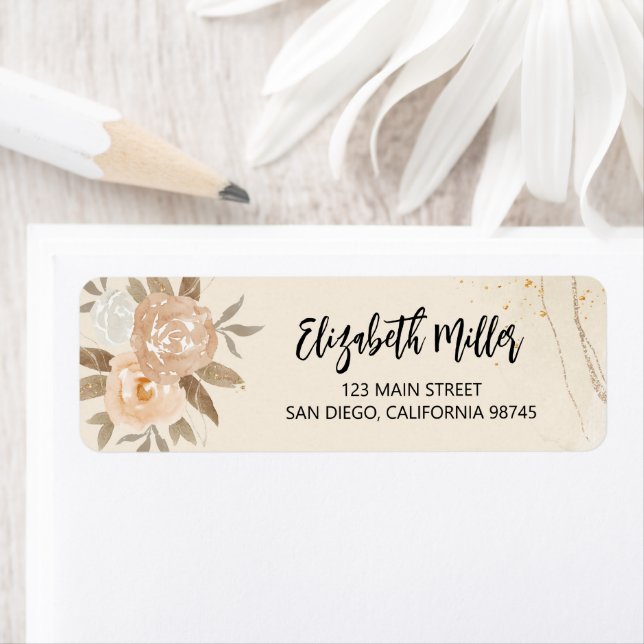 Etiqueta Endereço de Retorno de Casamento Floral Elegante d (Insitu)