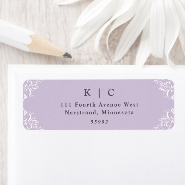 Etiqueta Endereço de Retorno de Casamento Lavanda Lilás Ele (Insitu)