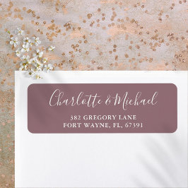Etiqueta Endereço de Retorno de Casamento Roxo Script Signa
